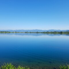 Fototapeta premium 碧空と鏡面の水面