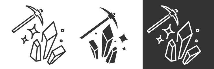 flat and linear set icons, mineral icon, natural resources, crystals extraction, simple symbols  vector illustration