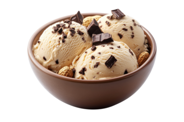 Enjoying a delicious bowl of creamy vanilla ice cream with chocolate chunks and peanuts on a sunny afternoon