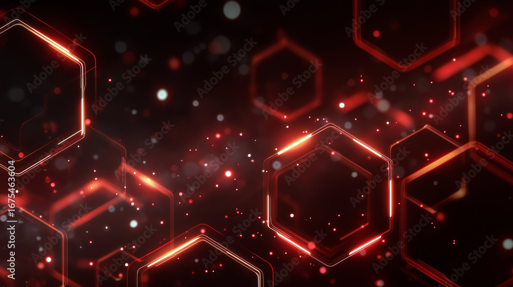Poster red geometric hexagons: a mesmerizing digital composition showcases a network of red, glowing hexago