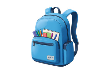 Blue Backpack with School Supplies isolated on transparent background