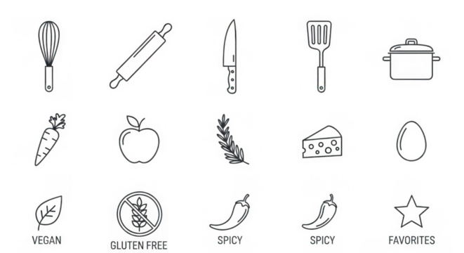 Cooking Utensils Vegan Food Icons - Powered by Adobe