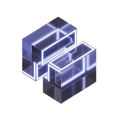 Fototapeta premium Abstract geometric shapes with glowing neon blue lines on a white background