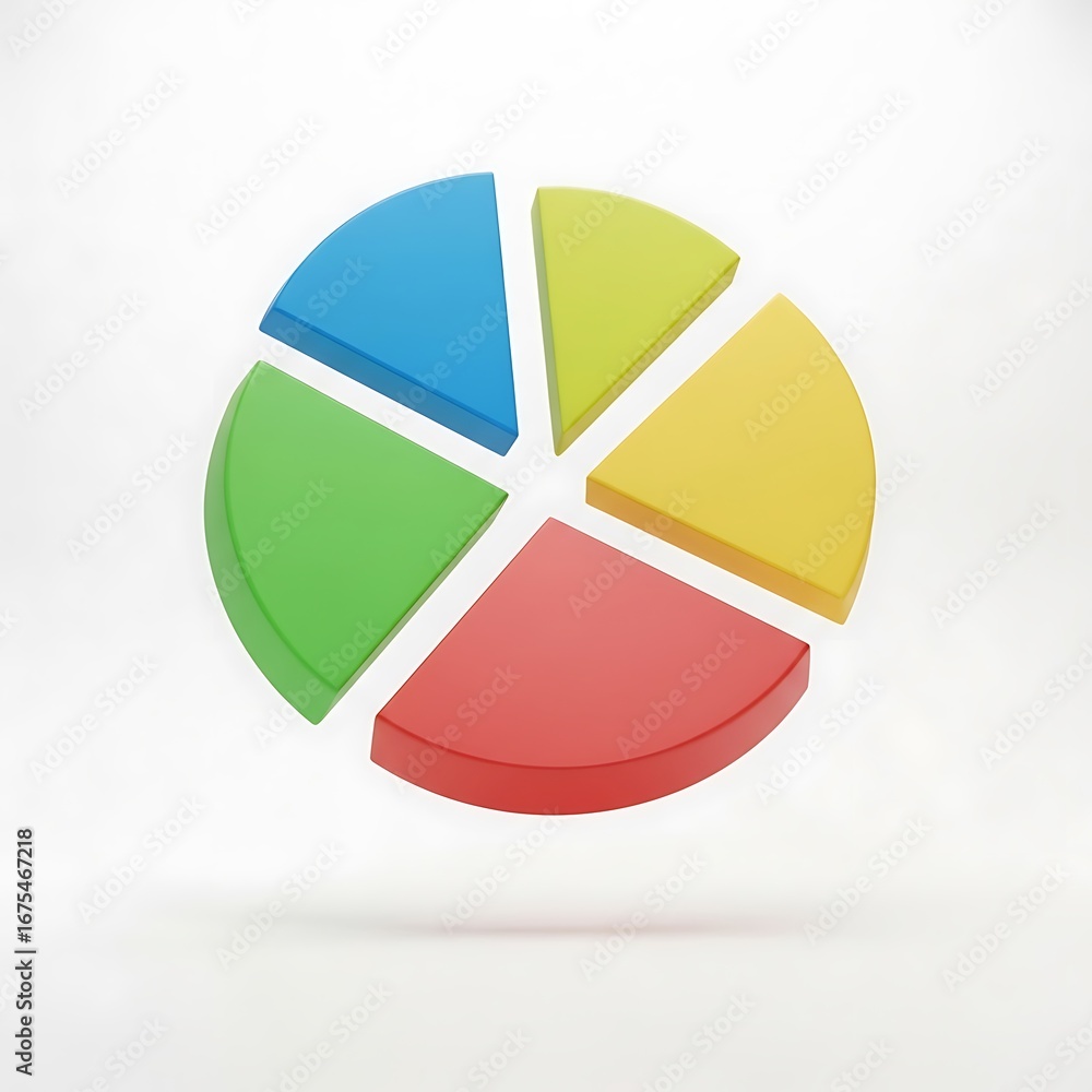 Poster colorful 3d pie chart representing data analysis and financial growth with distinct segments