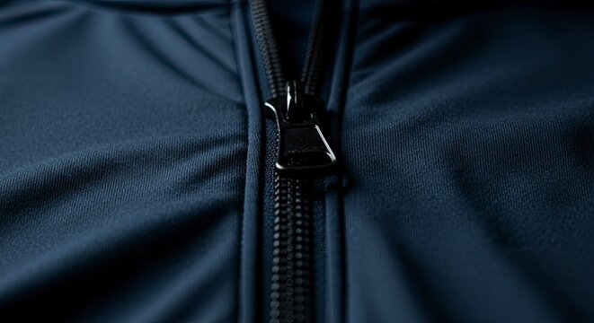 Close-up of a Dark Navy Zipper on a Textured Jacket