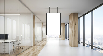 Obraz premium Vertical Blank Poster Template In A Minimalist Office Space