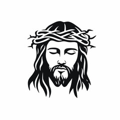 Obraz premium Iconic Jesus Christ portrait with crown of thorns simple monochrome silhouette