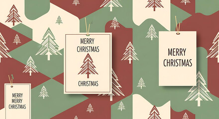 Christmas greeting card with trees and merry christmas text