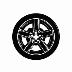 Obraz premium Sleek modern car wheel with radial spokes design in black silhouette
