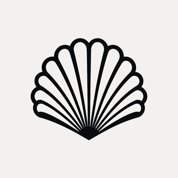 Elegant scallop shell illustrated in minimalist black line art silhouette