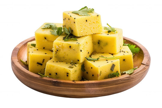 Traditional Indian dhokla on plate &ndash; Transparent Background
