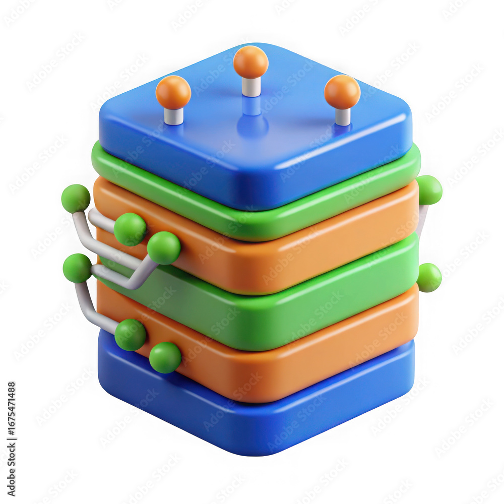Poster colorful stacked layers isometric view on transparent background