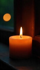 Close-up of a burning candle, soft candlelight illuminating the surrounding darkness Perfect for relaxation, spa, meditation, or romantic themes , shadows, focus
