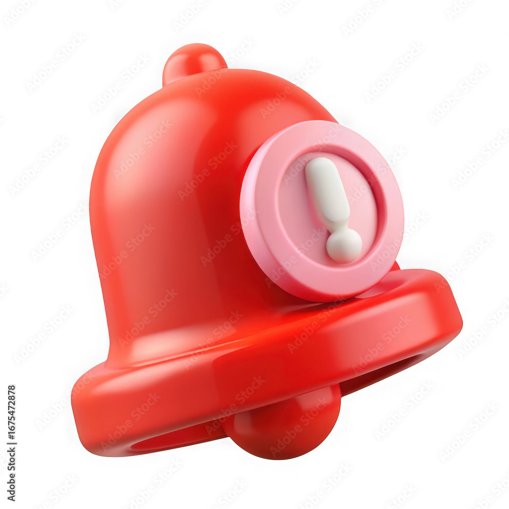 Poster red notification bell with alert icon on transparent background