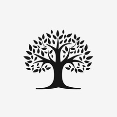 Obraz premium Simple nature illustration presenting a strong, single black tree silhouette