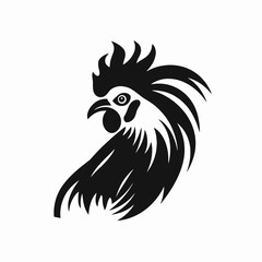 Fototapeta premium Bold and strong rooster head illustration in black and white silhouette
