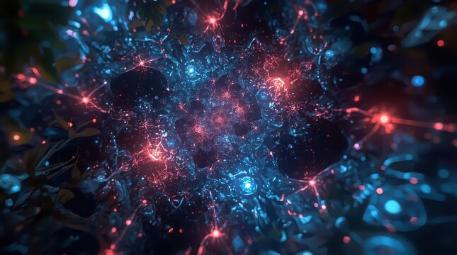 An abstract rendering of interconnected networks with glowing nodes and filaments