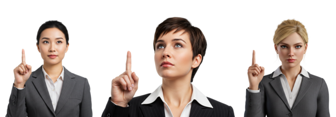 Diverse women pointing up, seeking inspiration and new ideas together