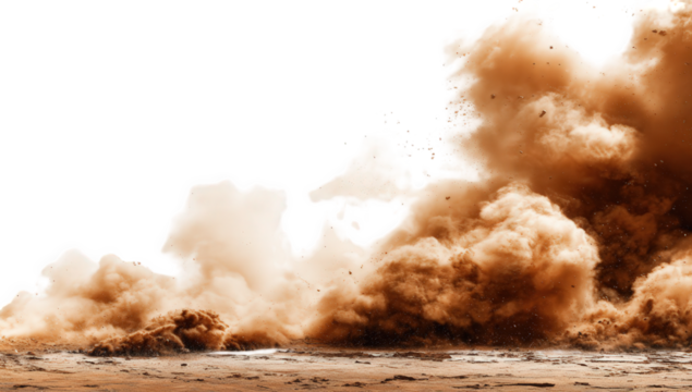 Brown Sand Dust Cloud Explosion on Black Background