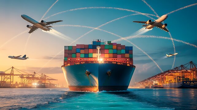 Global Trade Network A Symphony of Ships Airplanes and Cranes Orchestrating International Commerce with Financial Data Integration