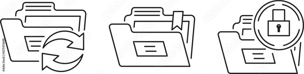 Poster data management icons folder synchronization bookmarking and encrypted security concepts