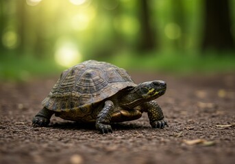 Obraz premium Forest Tortoise A Realistic Portrait of a Turtle in its Natural Habitat