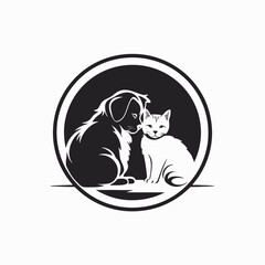 Adorable dog and cat embracing in a lovely affectionate pet silhouette