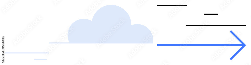 Poster cloud with motion lines and a forward arrow symbolizing speed, data flow, and progress. ideal for te