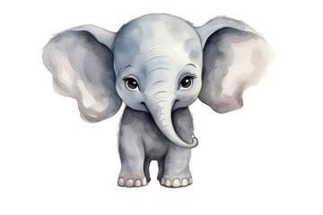 Obraz premium Cute elephant watercolor cartoon illustration - Transparent Background