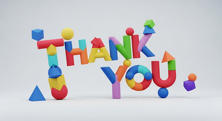 Thank you text made from colorful building blocks and shapes