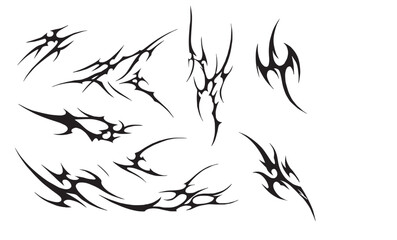y2k Neo tribal sigilism tatto pack. Flame shape in liquid mercury. abstract neo tribal cyber sigil gothic melted modern burn form, design element. vector illustration