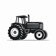 Obraz premium Powerful farm tractor, side view, agricultural transport black silhouette