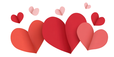 Red and Pink Paper Hearts on Black Background