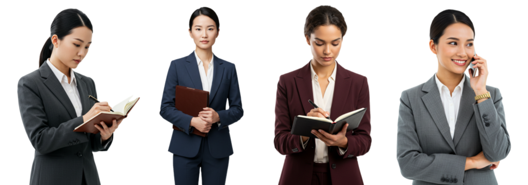 Diverse businesswomen confidently working and communicating in professional attire