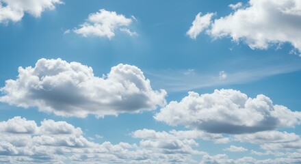 Fototapeta premium A beautiful blue sky filled with fluffy white cumulus clouds on a sunny day.