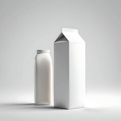 Beverage Mockup &ndash; Milk Bottle and Carton Duo on White