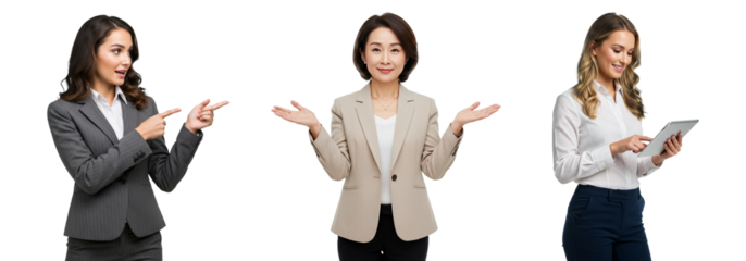 Confident women collaborate, present ideas, and use technology for success