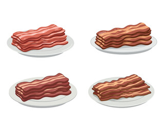 Crispy bacon strips stacked neatly on plate flat vector illustration