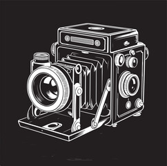 Detailed black silhouette of a professional video camera presents high quality resolution and clarity