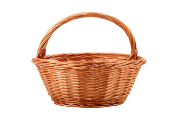 Brown Wicker Basket with Handle on Transparent Background