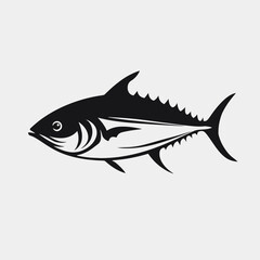 Striking black tuna swimming gracefully in the sea, fish silhouette