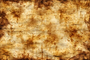 Vintage parchment texture with brown stains creating an aged, worn look, perfect for background designs, invitations, or artistic projects.