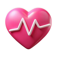 Pink heart with heartbeat line  on transparent background