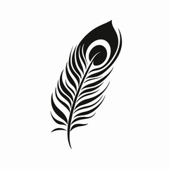 Elegant single peacock feather with distinct eye spot in bold silhouette