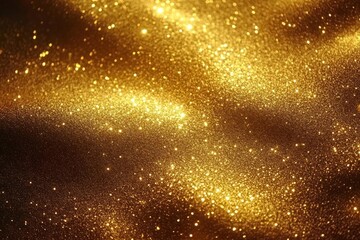 Obraz premium Close-up of shimmering golden glitter creating a sparkling textured surface with light reflections evoking a sense of luxury and celebration