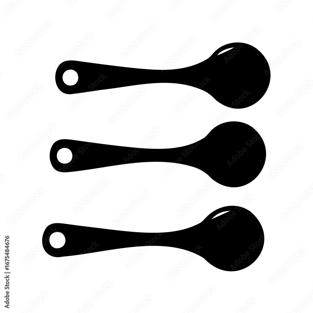 Poster three black spoons arranged vertically on a white background in symmetrical pattern