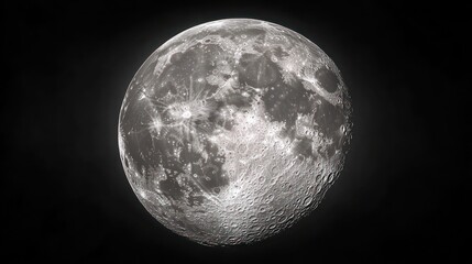 Fototapeta premium Detailed close-up image of the moon showing craters and surface textures against a dark space background with a calm and mysterious atmosphere