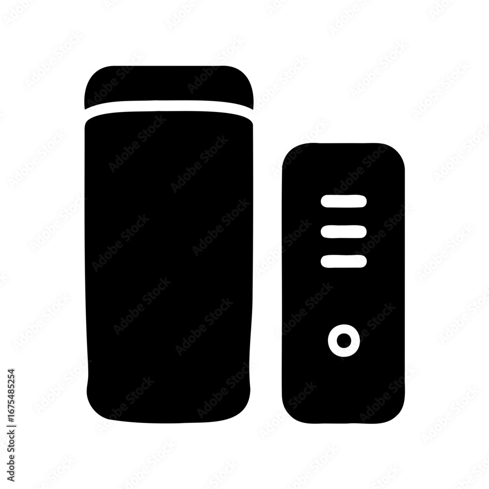 Poster icon of a computer and server, technology and data storage, isolated