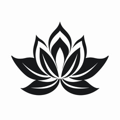 Elegant lotus flower blooming gracefully in simple black and white silhouette