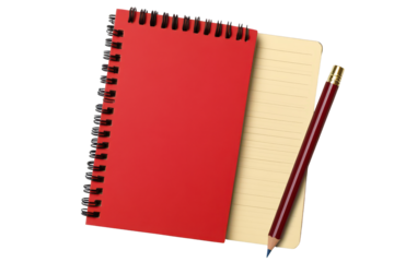 Blank red notebook with spiral binding and pencil ready for back to school activities and creative writing